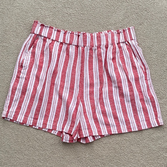 Talbots red & white striped linen viscose high rise shorts in size large - Picture 1 of 16